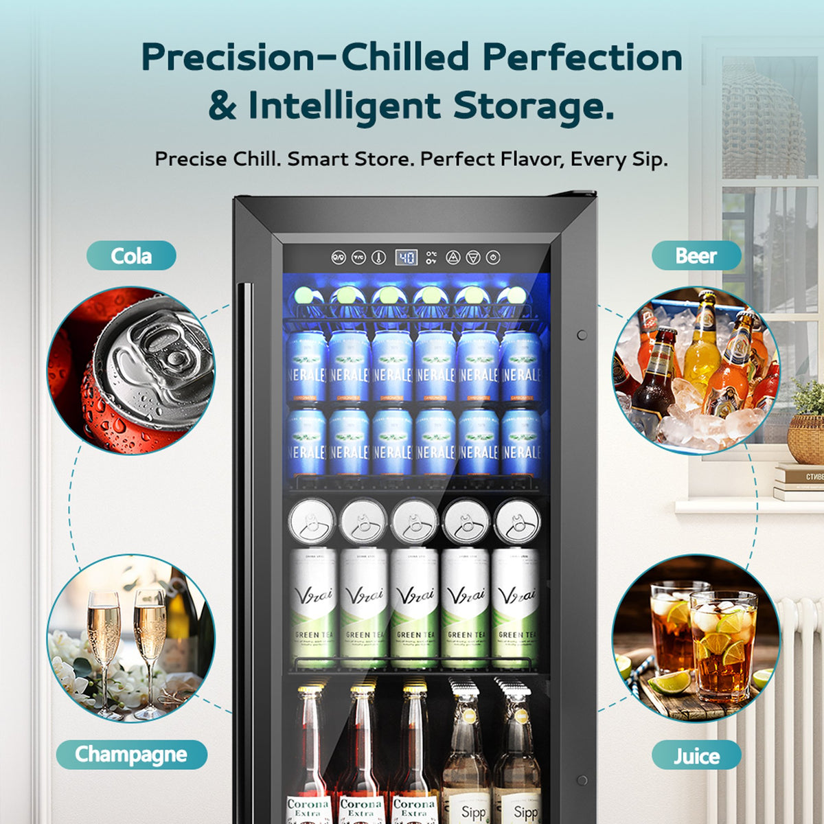 EUHOMY 130 Can Beverage Refrigerator Cooler, 3.2 Cu.Ft Under Counter Drink Fridge for Soda, Water & Wine, Adjustable Temperature Control for Home Kitchen Bar