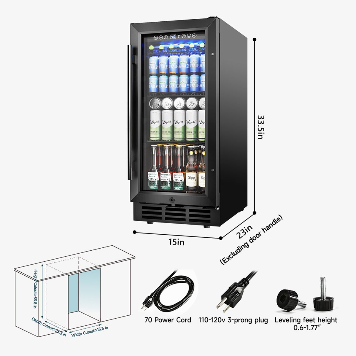 EUHOMY 130 Can Beverage Refrigerator Cooler, 3.2 Cu.Ft Under Counter Drink Fridge for Soda, Water & Wine, Adjustable Temperature Control for Home Kitchen Bar