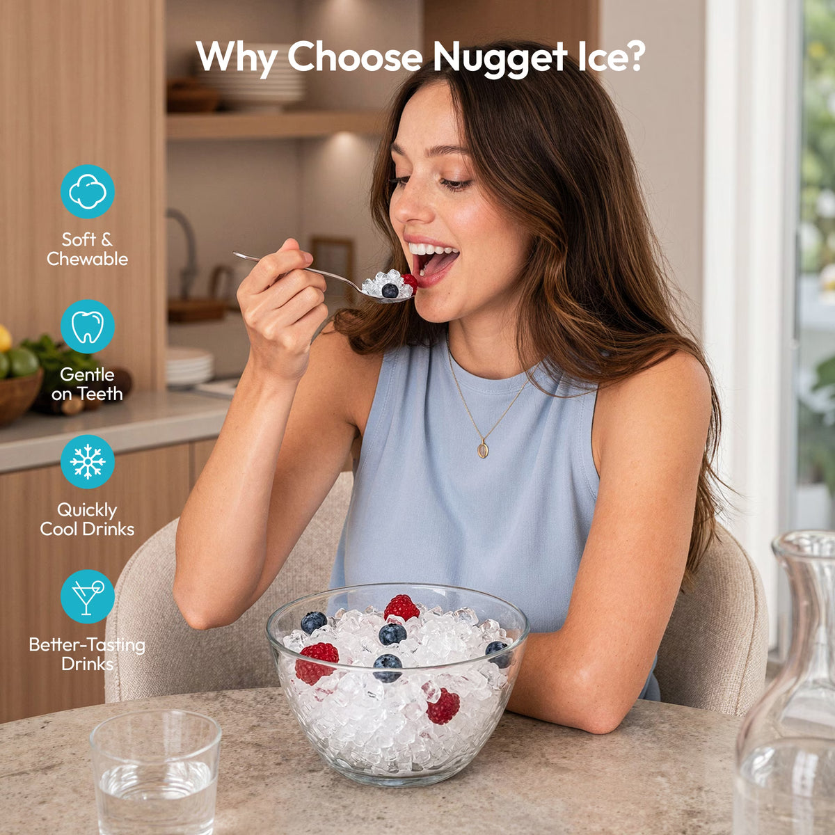 EUHOMY Countertop Nugget Ice Maker, 40 lbs/24H, Self-Cleaning, Smart App, Chewable Ice, Black