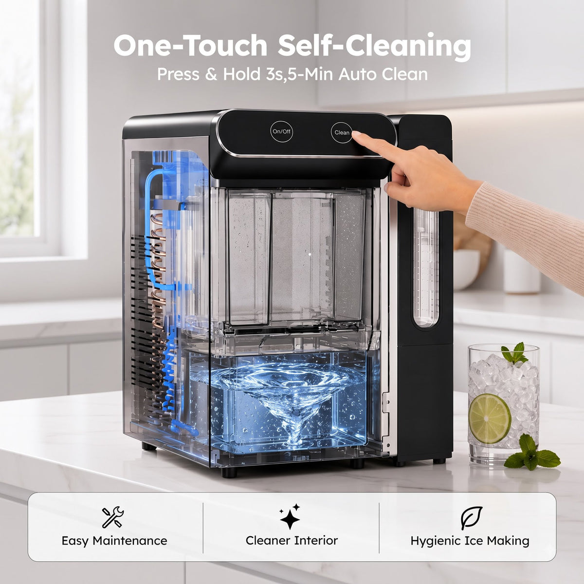 EUHOMY Nugget Ice Maker Countertop 26lbs/Day, 4.3L Water Tank, Portable Chewable Ice Machine for Home, Office & Bar