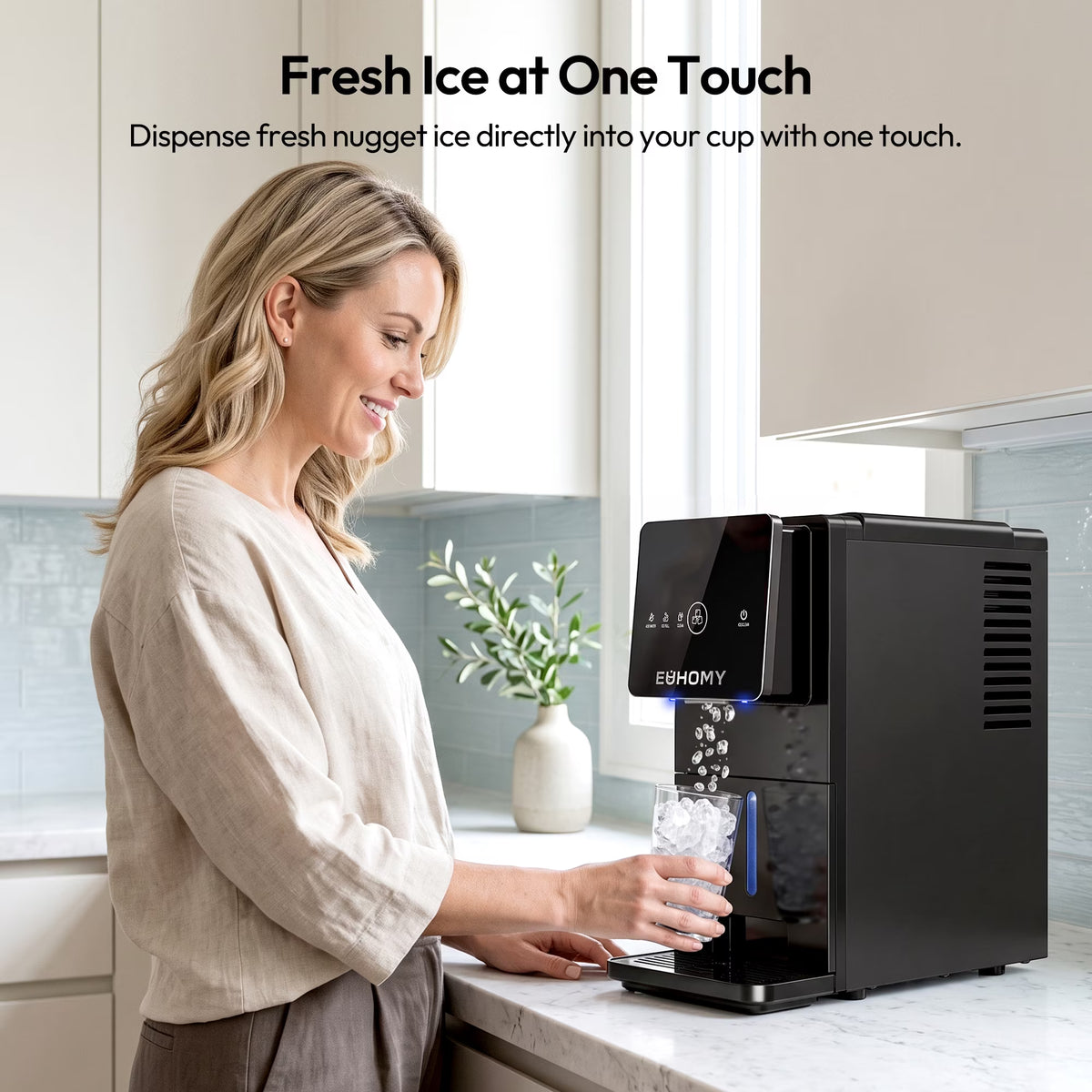 EUHOMY Countertop Nugget Ice Maker, 33 lbs/Day Chewable Pellet Ice Machine, One-Touch Dispensing, 1.8L Removable Water Tank, Self-Cleaning, Black