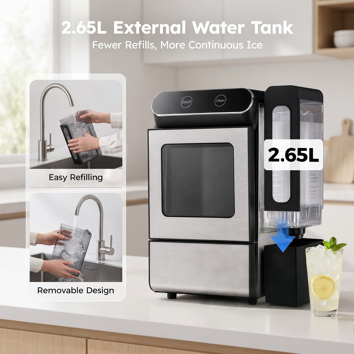 EUHOMY Nugget Ice Maker Countertop 26lbs/Day, 4.3L Water Tank, Portable Chewable Ice Machine for Home, Office & Bar