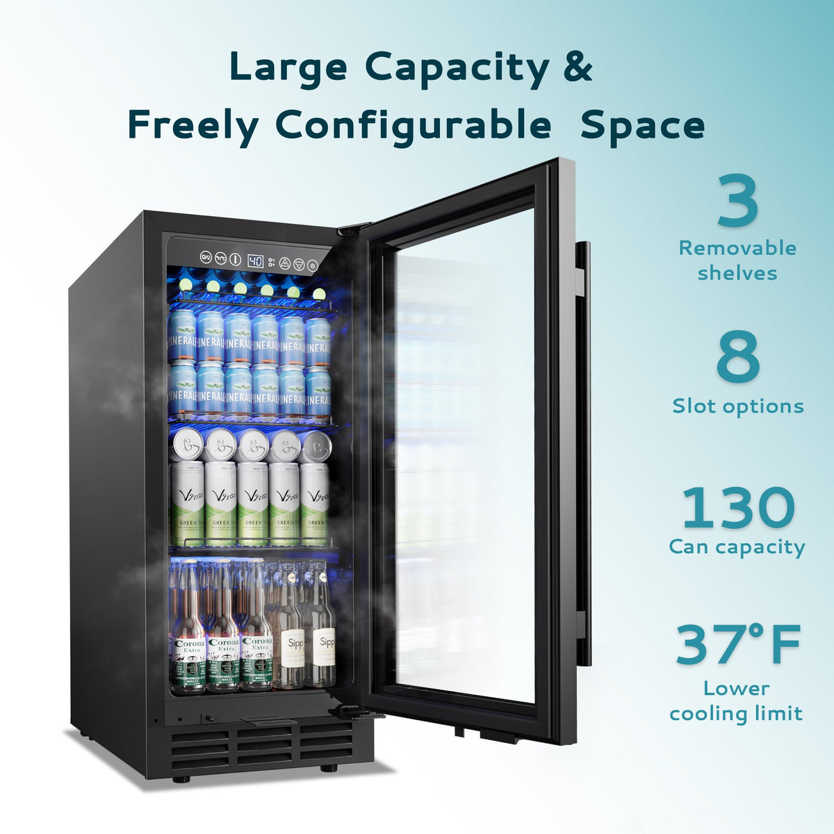 EUHOMY 130 Can Beverage Refrigerator Cooler, 3.2 Cu.Ft Under Counter Drink Fridge for Soda, Water & Wine, Adjustable Temperature Control for Home Kitchen Bar