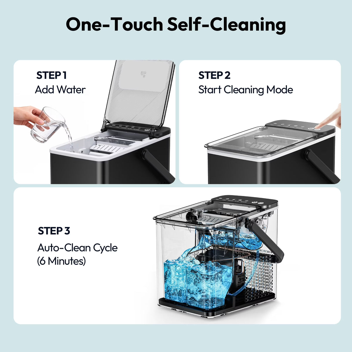 EUHOMY Countertop Ice Maker with Handle, 26 lbs/Day Portable Ice Machine, 9 Bullet Cubes in 6 Minutes, 2 Ice Sizes, Self-Cleaning, 1.1L Water Tank