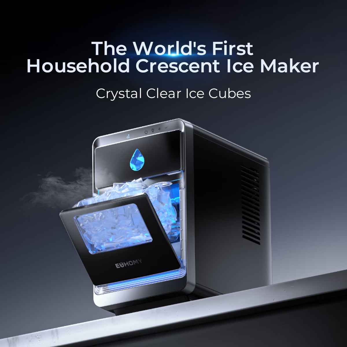 EUHOMY Crescent Ice Maker, 30Lbs/24H Countertop Ice Machine with Auto Cleaning & Slow-Melt Ice