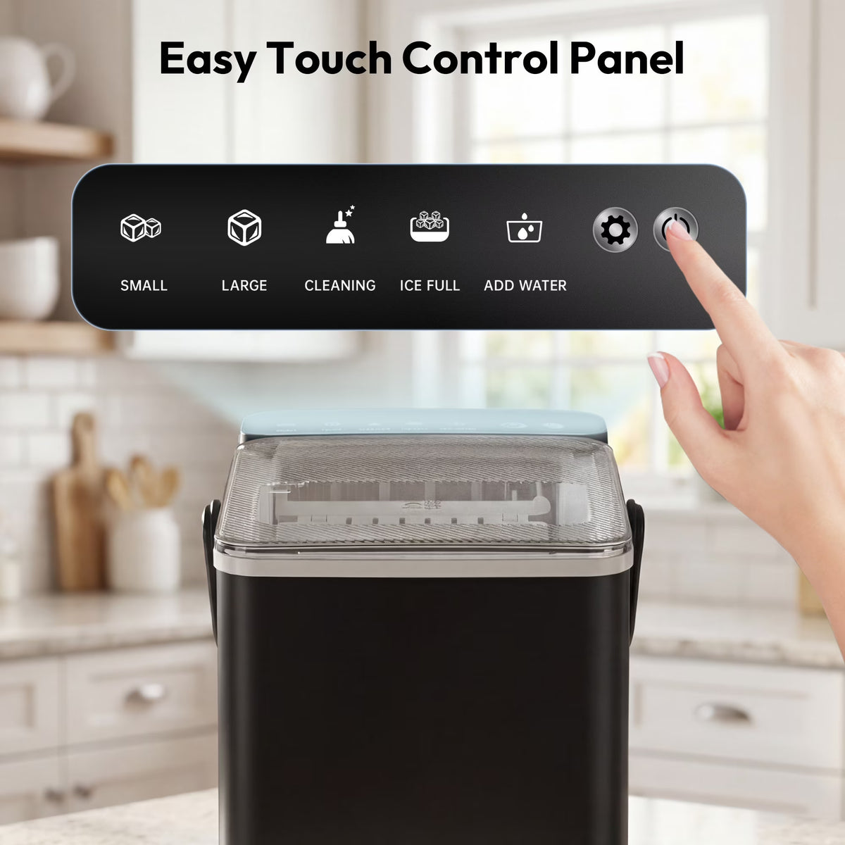 EUHOMY Countertop Ice Maker with Handle, 26 lbs/Day Portable Ice Machine, 9 Bullet Cubes in 6 Minutes, 2 Ice Sizes, Self-Cleaning, 1.1L Water Tank