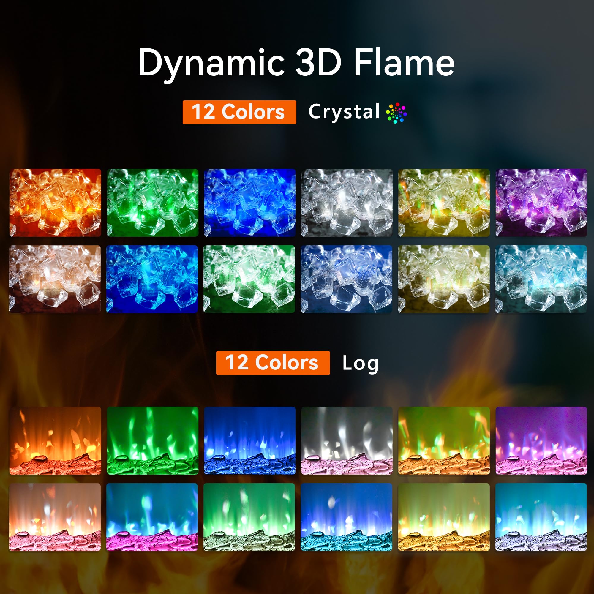 EUHOMY 50 Inch Electric Fireplace Wall Recessed and Wall Mounted with Adjustable Flame Color, Fireplace Heater with Remote Control, Linear Fireplace with Timer, Touch Screen, Log & Crystal, 750/1500W